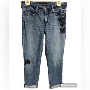 NYDJ Jessica Relaxed Boyfriend Cropped Embroidered Floral Denim Jeans Size 4‎